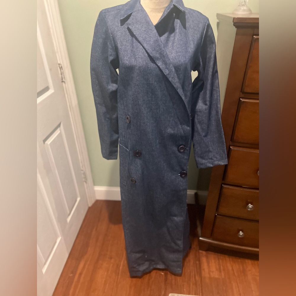 Dark Blue Double-Breasted Trench Coat
